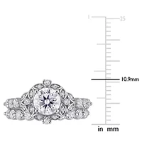 Lab Created Moissanite Halo Bridal Ring Set Sterling Silver