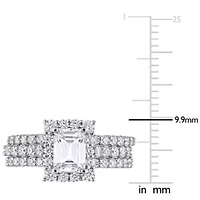 Lab Created Moissanite Square Halo Bridal Ring Set Sterling Silver