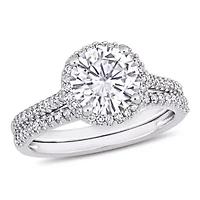 Lab Created Round-Cut Moissanite and 1/3 CT TW Diamond Bridal Set 14k White Gold
