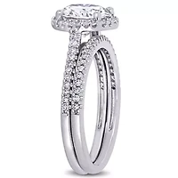Lab Created Round-Cut Moissanite and 1/3 CT TW Diamond Bridal Set 14k White Gold