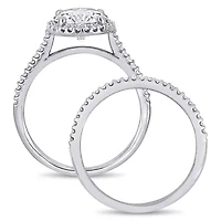 Lab Created Round-Cut Moissanite and 1/3 CT TW Diamond Bridal Set 14k White Gold