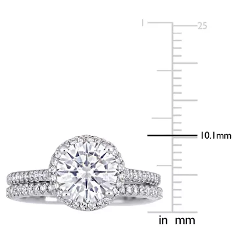 Lab Created Round-Cut Moissanite and 1/3 CT TW Diamond Bridal Set 14k White Gold