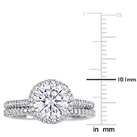 Lab Created Round-Cut Moissanite and 1/3 CT TW Diamond Bridal Set 14k White Gold