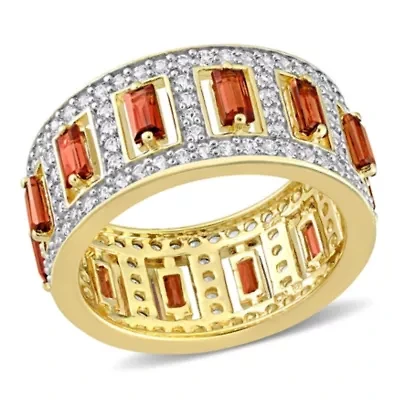 Baguette Garnet and White Topaz Eternity Ring Yellow Plated Sterling Silver