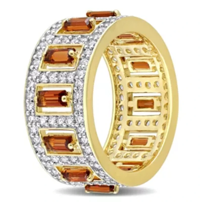 Baguette Garnet and White Topaz Eternity Ring Yellow Plated Sterling Silver