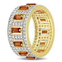 Baguette Garnet and White Topaz Eternity Ring Yellow Plated Sterling Silver