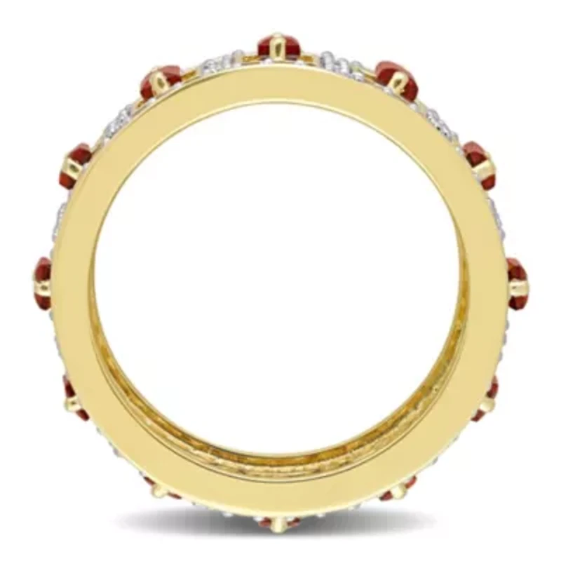 Baguette Garnet and White Topaz Eternity Ring Yellow Plated Sterling Silver