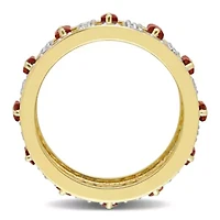 Baguette Garnet and White Topaz Eternity Ring Yellow Plated Sterling Silver