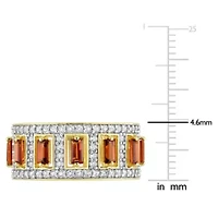 Baguette Garnet and White Topaz Eternity Ring Yellow Plated Sterling Silver