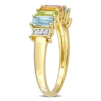 Baguette Sky-Blue Topaz Peridot Citrine Rose de France Swiss-Blue White Engagement Ring Yellow Plated Sterling Silver