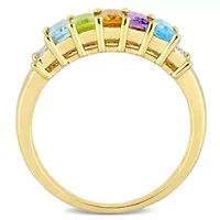 Baguette Sky-Blue Topaz Peridot Citrine Rose de France Swiss-Blue White Engagement Ring Yellow Plated Sterling Silver