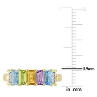 Baguette Sky-Blue Topaz Peridot Citrine Rose de France Swiss-Blue White Engagement Ring Yellow Plated Sterling Silver