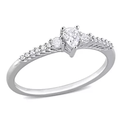 Lab Created Pear Shape White Sapphire and Diamond Accent Engagement Ring Sterling Silver