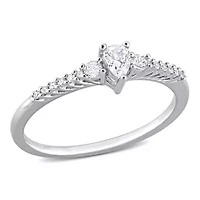 Lab Created Pear Shape White Sapphire and Diamond Accent Engagement Ring Sterling Silver