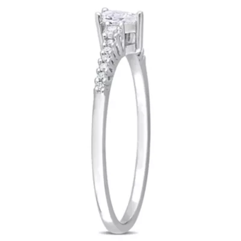 Lab Created Pear Shape White Sapphire and Diamond Accent Engagement Ring Sterling Silver