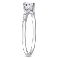 Lab Created Pear Shape White Sapphire and Diamond Accent Engagement Ring Sterling Silver