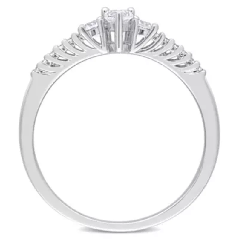 Lab Created Pear Shape White Sapphire and Diamond Accent Engagement Ring Sterling Silver