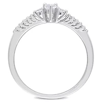 Lab Created Pear Shape White Sapphire and Diamond Accent Engagement Ring Sterling Silver