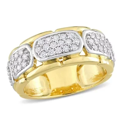 Lab Created Moissanite Station Men's Ring 2-Tone Sterling Silver with Yellow Gold Plating