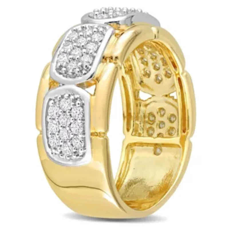 Lab Created Moissanite Station Men's Ring 2-Tone Sterling Silver with Yellow Gold Plating