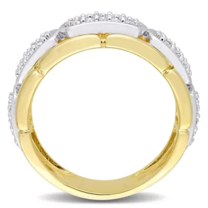 Lab Created Moissanite Station Men's Ring 2-Tone Sterling Silver with Yellow Gold Plating