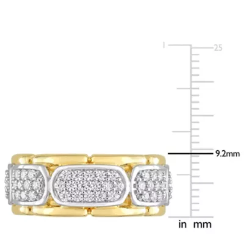 Lab Created Moissanite Station Men's Ring 2-Tone Sterling Silver with Yellow Gold Plating