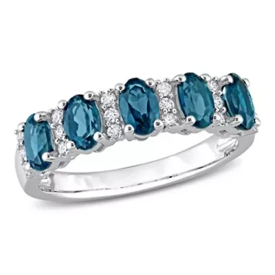 1.5 ct. t.g.w. London Blue Topaz and 1/6 t.w. Diamond Semi-Eternity Ring 14K White Gold