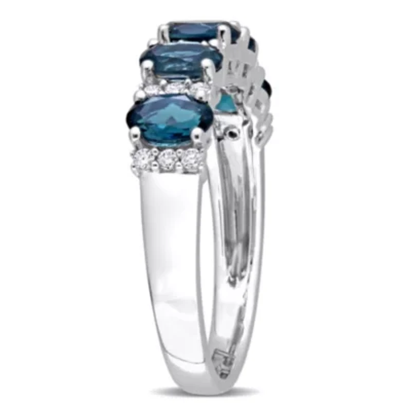 1.5 ct. t.g.w. London Blue Topaz and 1/6 t.w. Diamond Semi-Eternity Ring 14K White Gold
