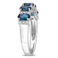 1.5 ct. t.g.w. London Blue Topaz and 1/6 t.w. Diamond Semi-Eternity Ring 14K White Gold