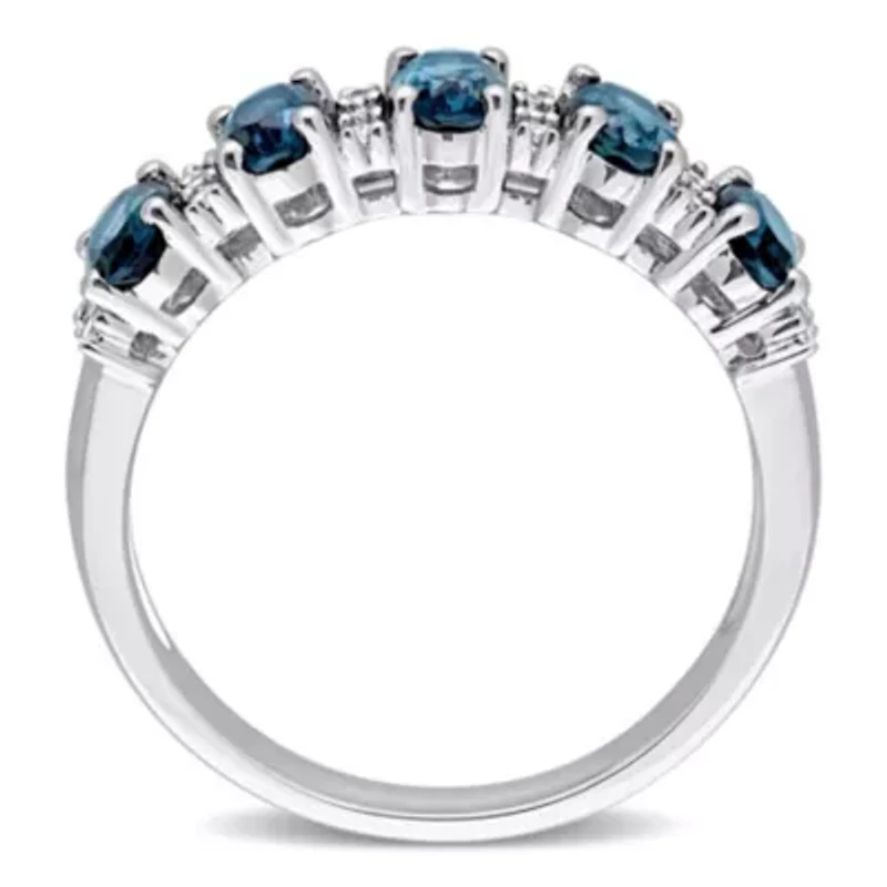 1.5 ct. t.g.w. London Blue Topaz and 1/6 t.w. Diamond Semi-Eternity Ring 14K White Gold