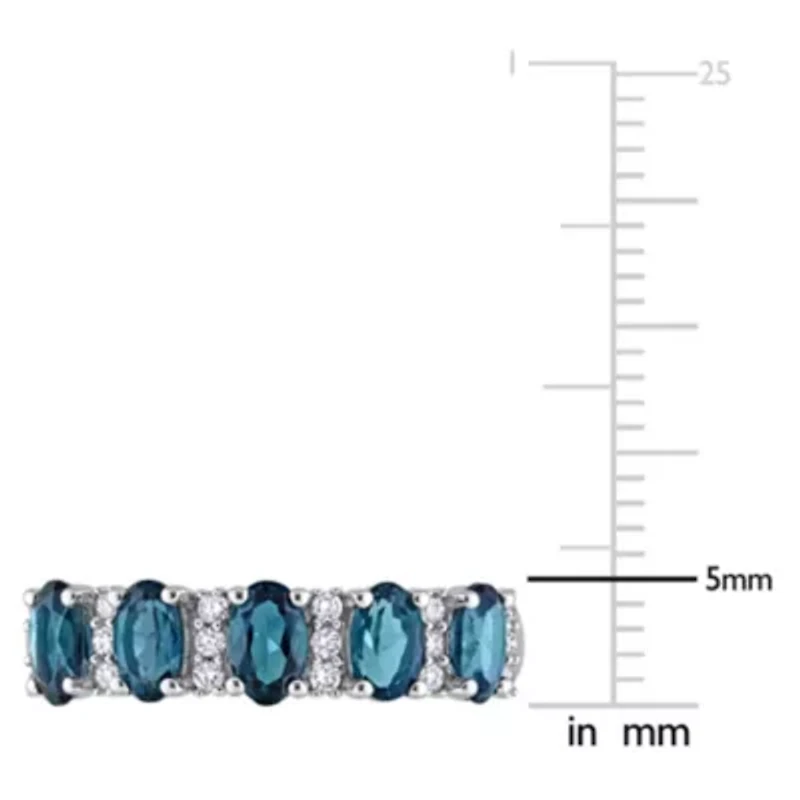 1.5 ct. t.g.w. London Blue Topaz and 1/6 t.w. Diamond Semi-Eternity Ring 14K White Gold