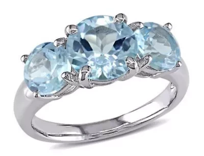 4.38 ct. t.g.w. Sky Blue Topaz 3-Stone Ring Sterling Silver