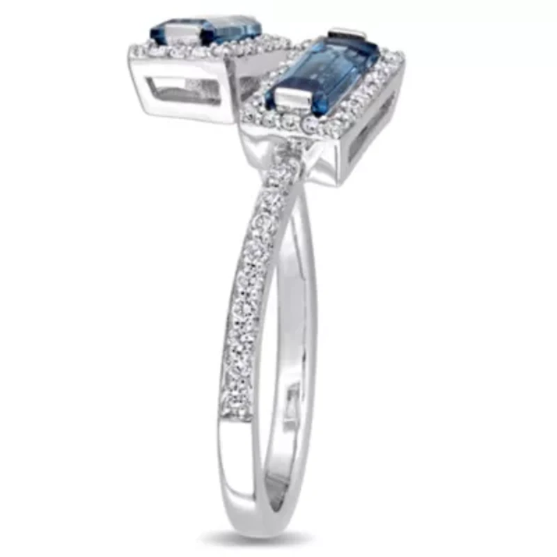 7/8 ct. t.g.w. London Blue Topaz and 1/4 t.w. Diamond Halo Ring 14K White Gold