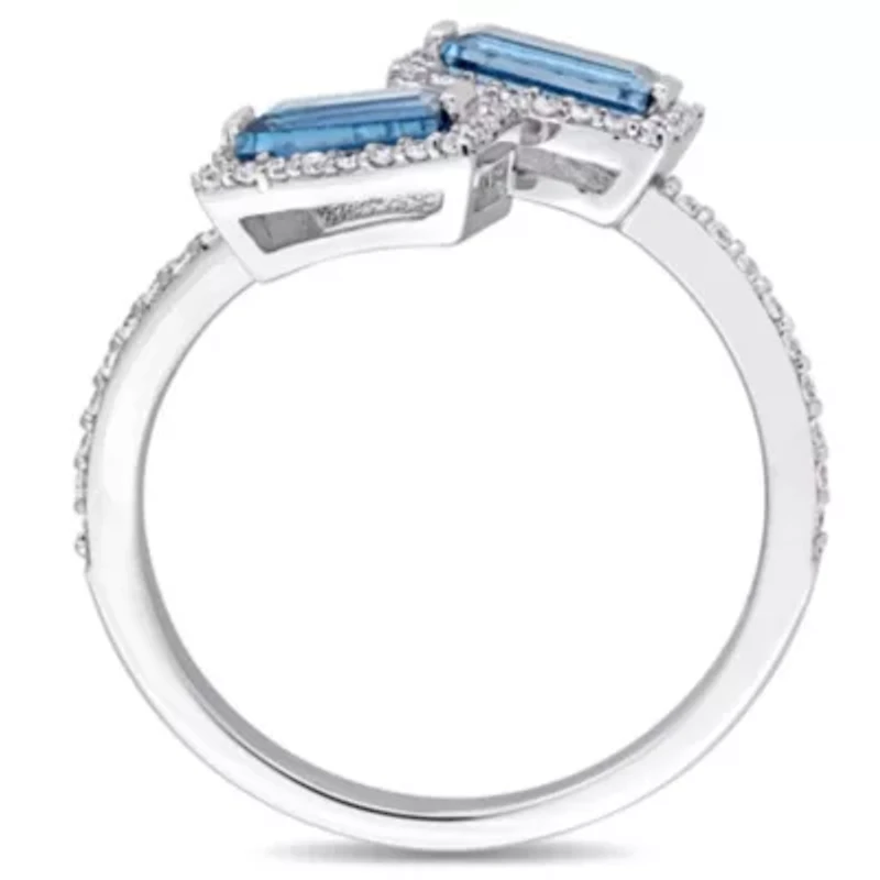 7/8 ct. t.g.w. London Blue Topaz and 1/4 t.w. Diamond Halo Ring 14K White Gold