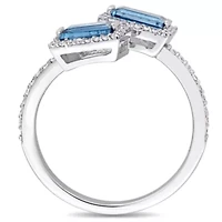 7/8 ct. t.g.w. London Blue Topaz and 1/4 t.w. Diamond Halo Ring 14K White Gold