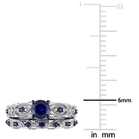 1.71 ct. t.g.w. Created Blue Sapphire and 1/10 t.w. Diamond Bridal Ring Set 10K White Gold Black Rhodium Plated