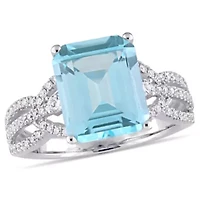 5.57 ct. t.g.w. Sky Blue Topaz and 1/2 t.w. Diamond Cocktail Ring 14K White Gold