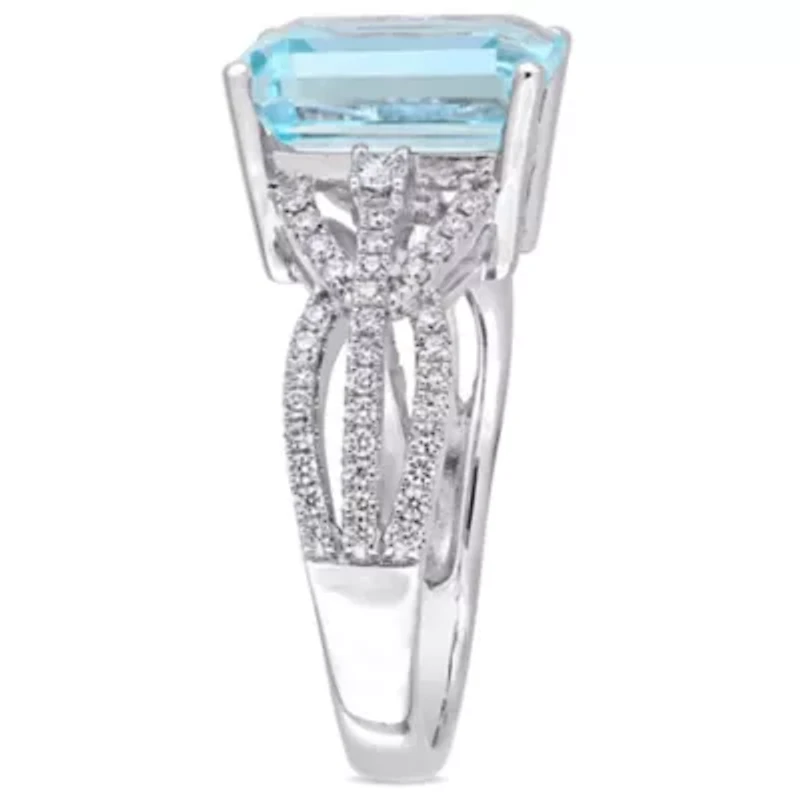 5.57 ct. t.g.w. Sky Blue Topaz and 1/2 t.w. Diamond Cocktail Ring 14K White Gold