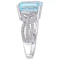 5.57 ct. t.g.w. Sky Blue Topaz and 1/2 t.w. Diamond Cocktail Ring 14K White Gold