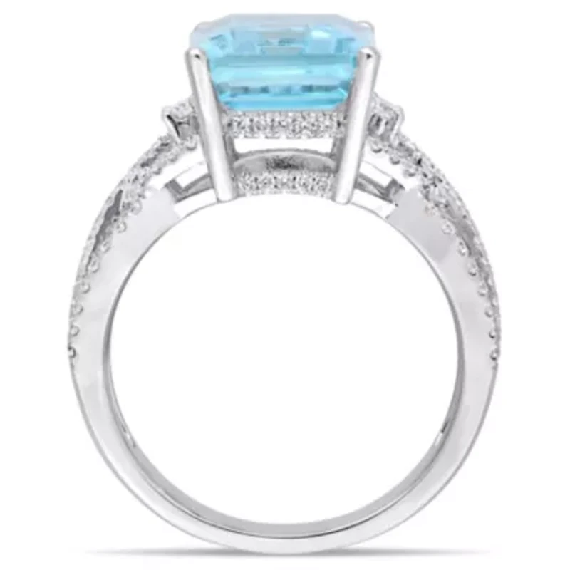5.57 ct. t.g.w. Sky Blue Topaz and 1/2 t.w. Diamond Cocktail Ring 14K White Gold