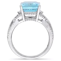 5.57 ct. t.g.w. Sky Blue Topaz and 1/2 t.w. Diamond Cocktail Ring 14K White Gold