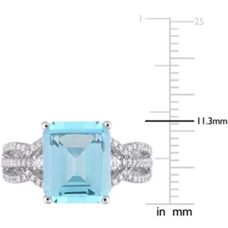 5.57 ct. t.g.w. Sky Blue Topaz and 1/2 t.w. Diamond Cocktail Ring 14K White Gold