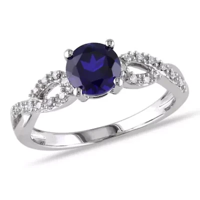 1 ct. t.g.w. Created Blue Sapphire and 1/10 t.w. Diamond Infinity Ring 10K White Gold