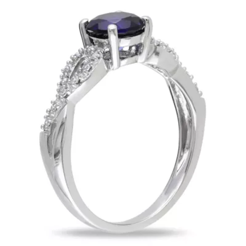 1 ct. t.g.w. Created Blue Sapphire and 1/10 t.w. Diamond Infinity Ring 10K White Gold