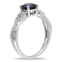 1 ct. t.g.w. Created Blue Sapphire and 1/10 t.w. Diamond Infinity Ring 10K White Gold