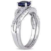 1 ct. t.g.w. Created Blue Sapphire and 1/6 t.w. Diamond Bridal Ring Set 10K White Gold