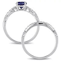 1 ct. t.g.w. Created Blue Sapphire and 1/6 t.w. Diamond Bridal Ring Set 10K White Gold