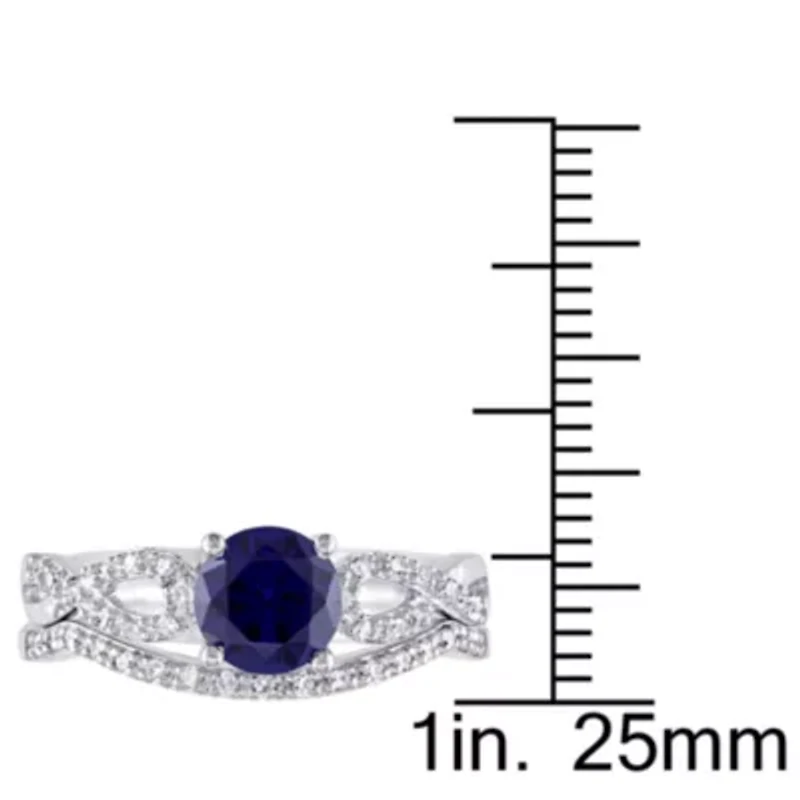 1 ct. t.g.w. Created Blue Sapphire and 1/6 t.w. Diamond Bridal Ring Set 10K White Gold