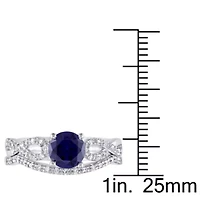 1 ct. t.g.w. Created Blue Sapphire and 1/6 t.w. Diamond Bridal Ring Set 10K White Gold