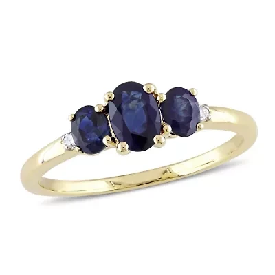1 ct. t.g.w. Blue Sapphire and 1/10 t.w. Diamond 3-Stone Ring 10K Yellow Gold